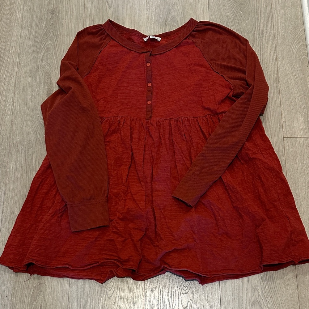 Plus Size Red Long Sleeve Tunic Top